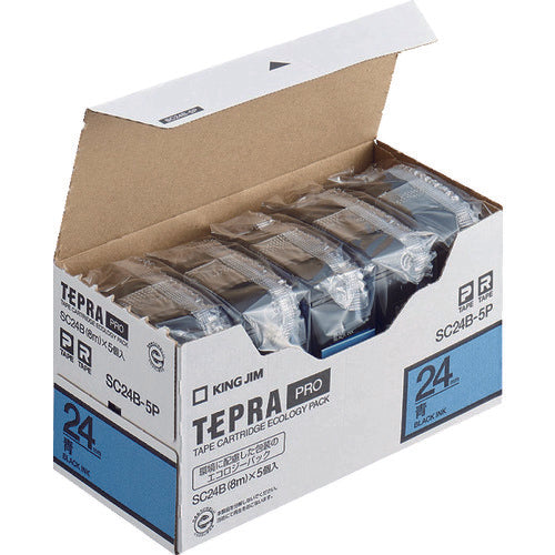 KING JIM [Genuine] "Tepra" PRO Tape 24mm Eco Pack (5 pieces) / Blue Label / Black Text Length 8m SC24B-5P 1 PK