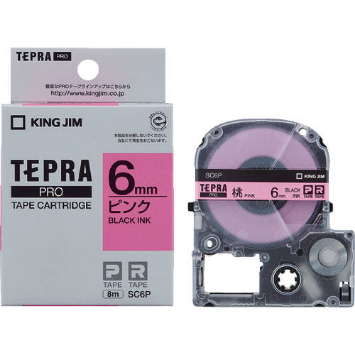 ＫＩＮＧ　ＪＩＭ　【純正】「テプラ」ＰＲＯテープ　６ｍｍ　ピンクラベル／黒文字　長さ８ｍ　SC6P　1 個