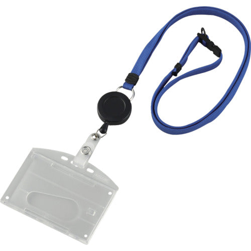 緑十字　吊り下げ名札（リール式ストラップ）　クリア／青　ハードケース　２枚収納式　吊名札３４６ＢＬ　300042　1 個