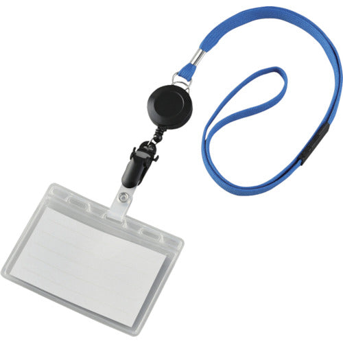 緑十字　吊り下げ名札（リール式ストラップ）　クリア／青　ソフトケース　２枚収納式　ＮＦ−４１８−ＢＬ　301101　1 個