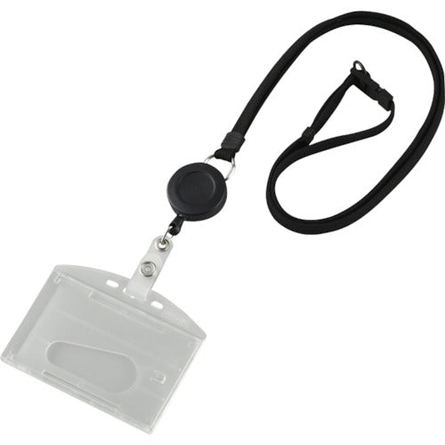 緑十字　吊り下げ名札（リール式ストラップ）　クリア／黒　ハードケース　２枚収納式　吊名札３４６ＢＫ　300043　1 個