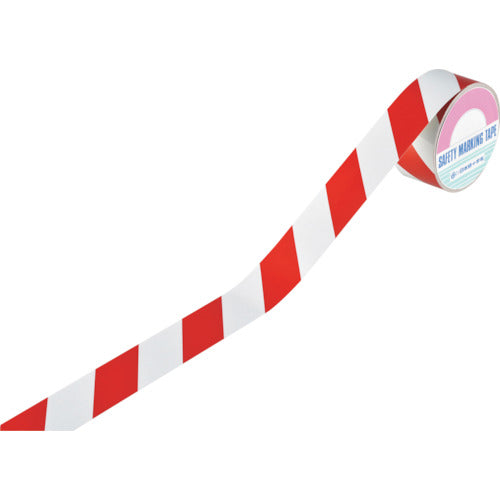 緑十字　ストライプ柄テープ（反射タイプ）　赤／白　ＴＲ３−Ｈ　４５ｍｍ幅×１０ｍ　屋内用　256308　1 巻