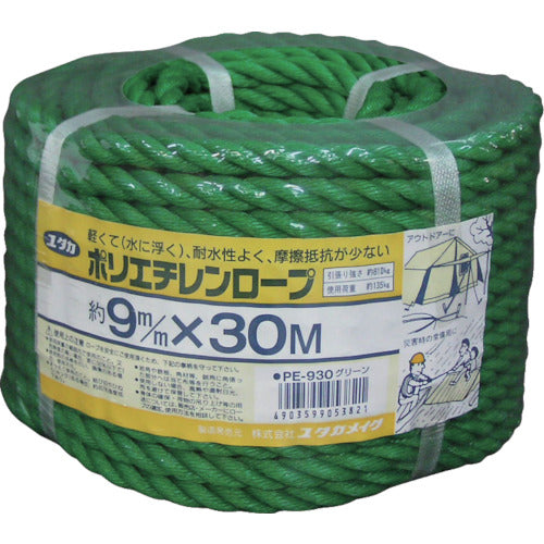 Yutakamake Rope PE Color Rope All-Purpose Pack 9φ x 30m Green PE-930 1 Roll