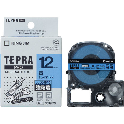 KING JIM [Genuine] "Tepra" PRO tape 12mm strong adhesive label blue label/black text length 8m SC12BW 1 piece