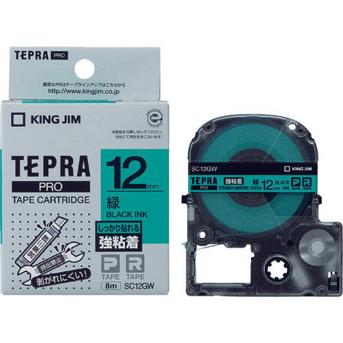 KING JIM [Genuine] "Tepra" PRO tape 12mm strong adhesive label green label/black text length 8m SC12GW 1 piece