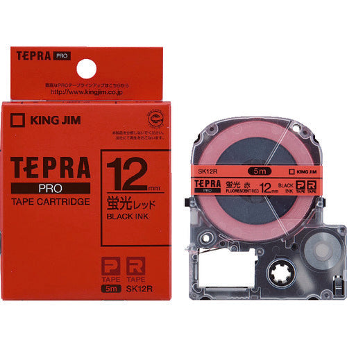 ＫＩＮＧ　ＪＩＭ　【純正】「テプラ」ＰＲＯテープ　１２ｍｍ　レッドラベル（蛍光色）／黒文字　長さ５ｍ　SK12R　1 個