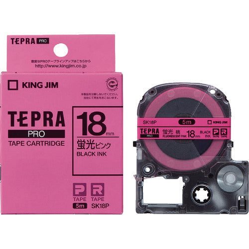 ＫＩＮＧ　ＪＩＭ　【純正】「テプラ」ＰＲＯテープ　１８ｍｍ　ピンクラベル（蛍光色）／黒文字　長さ５ｍ　SK18P　1 個