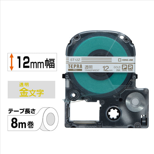KING JIM 【순정】 “테프라” PRO 테이프 12 mm 투명 라벨/금 문자 길이 8 m ST12Z 1개