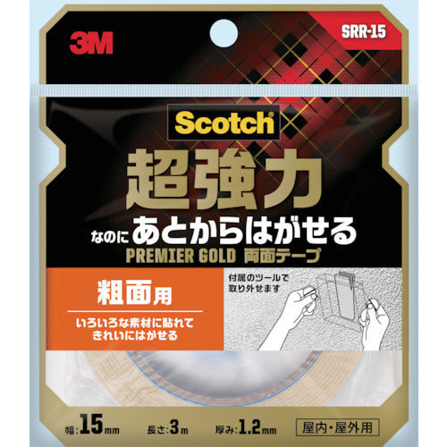 ３Ｍ　スコッチ　超強力なのに！！あとからはがせる両面テープ　粗面用　１５ｍｍ×３ｍ　SRR-15　1 巻