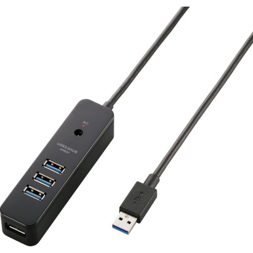 ELECOM USB 3.0 Hub with 4 Ports, Strong Magnet, Cord Keeper, Black, U3H-T410SBK, 1 pc