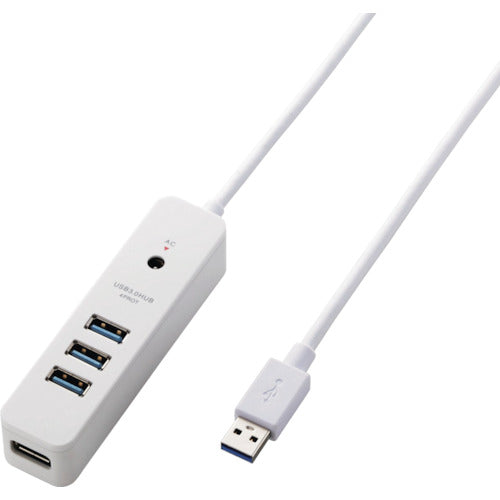 ELECOM USB 3.0 Hub with 4 Ports, Strong Magnet, Cord Keeper, White, U3H-T410SWH, 1 pc