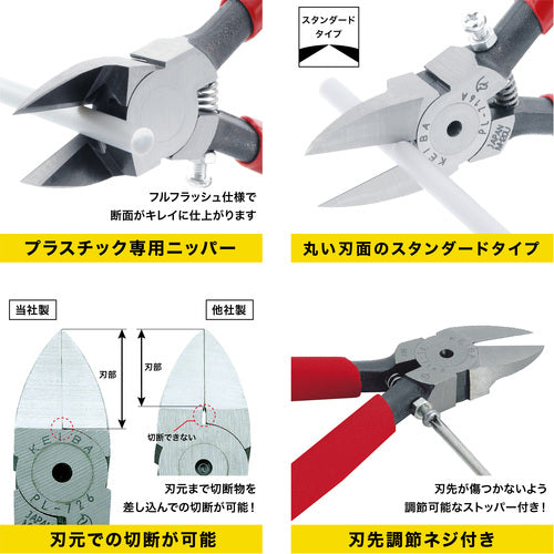 ＫＥＩＢＡ　プラスチック用ニッパー　刃先調節ネジ付（刃先形状スタンダード）１５０　PL-716A　1 丁