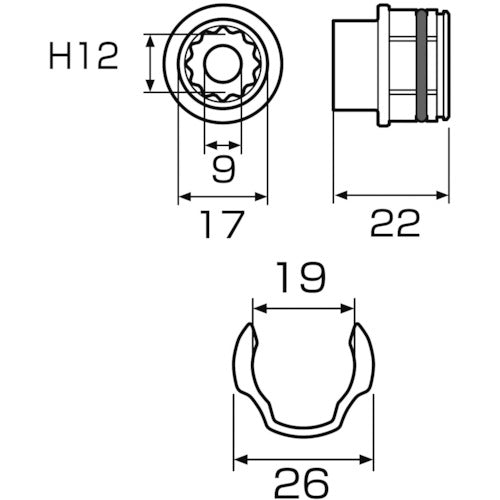 アネックス　オフセットアダプター専用ソケット１２ｍｍ　AOA-1912　1 個