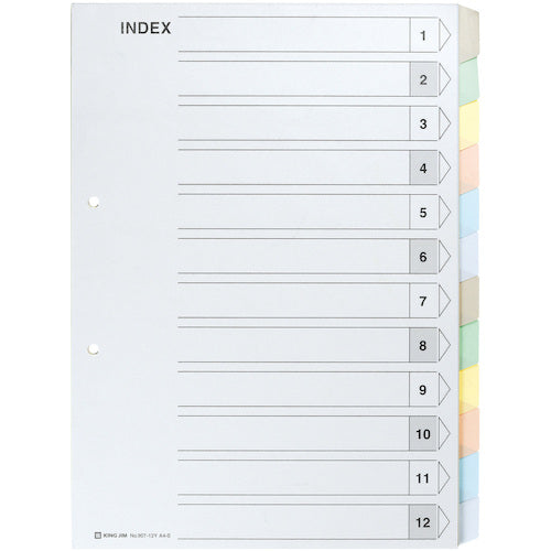 ＫＩＮＧ　ＪＩＭ　カラ−インデックス　Ａ４タテ型　６色１２山１３枚１組　２穴　907-12Y　1 Ｓ