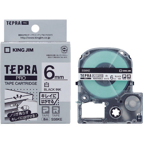 KING JIM 【순정】 “테프라” PRO 테이프 6 mm 깨끗하게 벗기는 라벨/흰색 라벨/흑문자 길이 8 m
