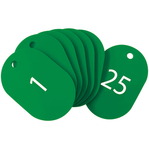 ＯＰ　番号札　小　番号入り１〜２５　緑　（２５枚入）　BF-70-GN　1 箱