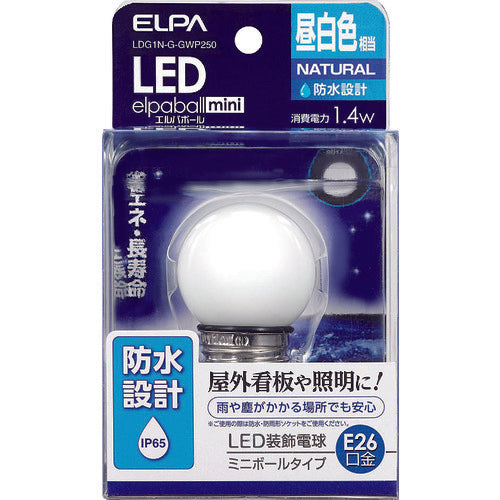 ＥＬＰＡ　電球（ＬＥＤ）　ＬＥＤ電球Ｇ４０形防水Ｅ２６　明るさ６０ｌｍ　昼白色相当　LDG1N-G-GWP250　1 個