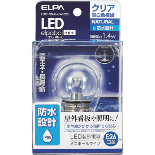 ＥＬＰＡ　電球（ＬＥＤ）　ＬＥＤ電球Ｇ４０形防水Ｅ２６　明るさ６０ｌｍ　クリア昼白色相当　LDG1CN-G-GWP255　1 個