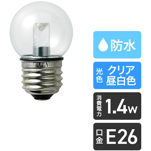 ＥＬＰＡ　電球（ＬＥＤ）　ＬＥＤ電球Ｇ４０形防水Ｅ２６　明るさ６０ｌｍ　クリア昼白色相当　LDG1CN-G-GWP255　1 個