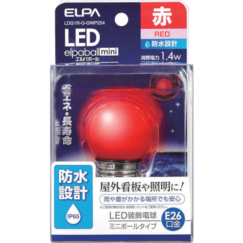 ＥＬＰＡ　電球（ＬＥＤ）　ＬＥＤ電球Ｇ４０形防水Ｅ２６　赤　LDG1R-G-GWP254　1 個