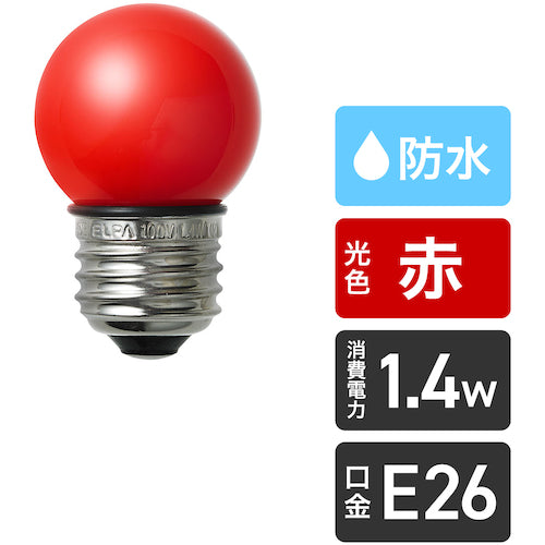 ＥＬＰＡ　電球（ＬＥＤ）　ＬＥＤ電球Ｇ４０形防水Ｅ２６　赤　LDG1R-G-GWP254　1 個