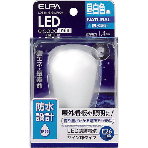 ＥＬＰＡ　電球（ＬＥＤ）　ＬＥＤ電球サイン形防水Ｅ２６　明るさ６０ｌｍ　昼白色相当　LDS1N-G-GWP900　1 個