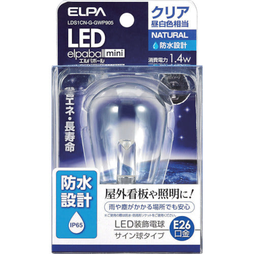 ＥＬＰＡ　電球（ＬＥＤ）　ＬＥＤ電球サイン形防水Ｅ２６　明るさ６０ｌｍ　クリア昼白色相当　LDS1CN-G-GWP905　1 個