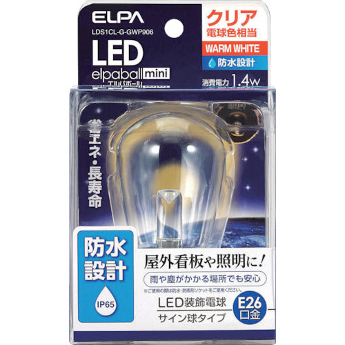 ＥＬＰＡ　電球（ＬＥＤ）　ＬＥＤ電球サイン形防水Ｅ２６　明るさ５５ｌｍ　クリア電球色相当　LDS1CL-G-GWP906　1 個