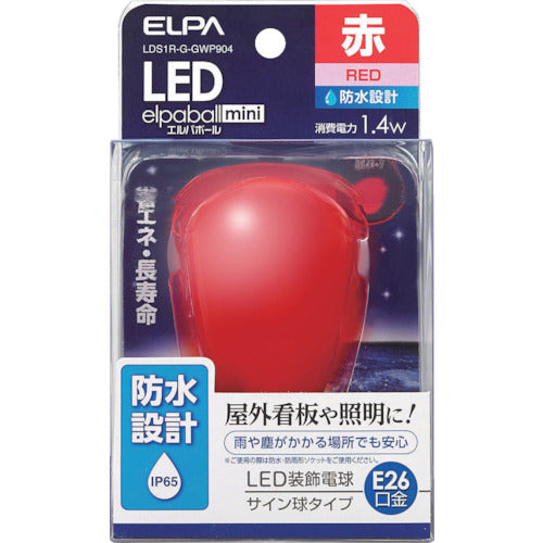 ＥＬＰＡ　電球（ＬＥＤ）　ＬＥＤ電球サイン形防水Ｅ２６　赤　LDS1R-G-GWP904　1 個