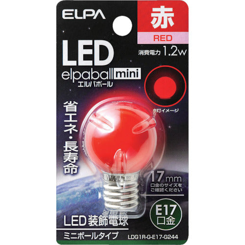 ＥＬＰＡ　電球（ＬＥＤ）　ＬＥＤ電球Ｇ３０形Ｅ１７　赤　LDG1R-G-E17-G244　1 個