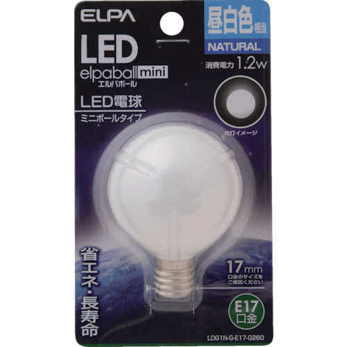 ＥＬＰＡ　電球（ＬＥＤ）　ＬＥＤ電球Ｇ５０形Ｅ１７　明るさ５５ｌｍ　昼白色相当　LDG1N-G-E17-G260　1 個