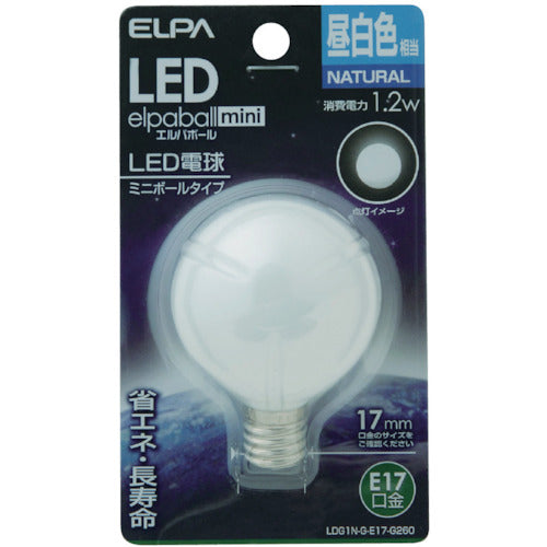 ＥＬＰＡ　電球（ＬＥＤ）　ＬＥＤ電球Ｇ５０形Ｅ１７　明るさ５５ｌｍ　昼白色相当　LDG1N-G-E17-G260　1 個