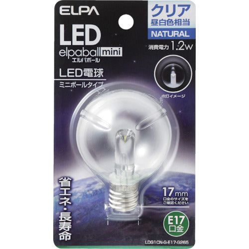 ＥＬＰＡ　電球（ＬＥＤ）　ＬＥＤ電球Ｇ５０形Ｅ１７　明るさ５５ｌｍ　クリア昼白色相当　LDG1CN-G-E17-G265　1 個