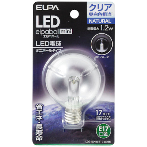 ＥＬＰＡ　電球（ＬＥＤ）　ＬＥＤ電球Ｇ５０形Ｅ１７　明るさ５５ｌｍ　クリア昼白色相当　LDG1CN-G-E17-G265　1 個