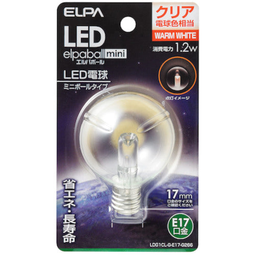 ＥＬＰＡ　電球（ＬＥＤ）　ＬＥＤ電球Ｇ５０形Ｅ１７　明るさ４５ｌｍ　クリア電球色相当　LDG1CL-G-E17-G266　1 個