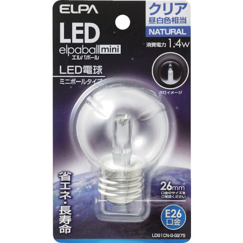 ＥＬＰＡ　電球（ＬＥＤ）　ＬＥＤ電球Ｇ５０形Ｅ２６　明るさ６０ｌｍ　クリア昼白色相当　LDG1CN-G-G275　1 個