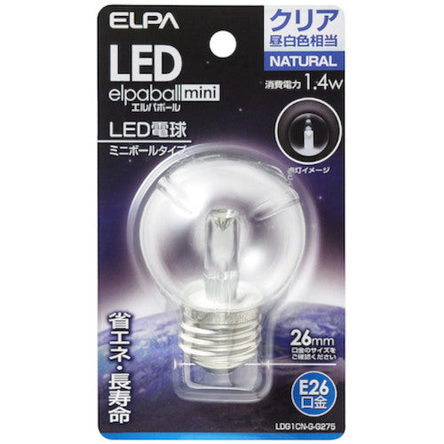 ＥＬＰＡ　電球（ＬＥＤ）　ＬＥＤ電球Ｇ５０形Ｅ２６　明るさ６０ｌｍ　クリア昼白色相当　LDG1CN-G-G275　1 個