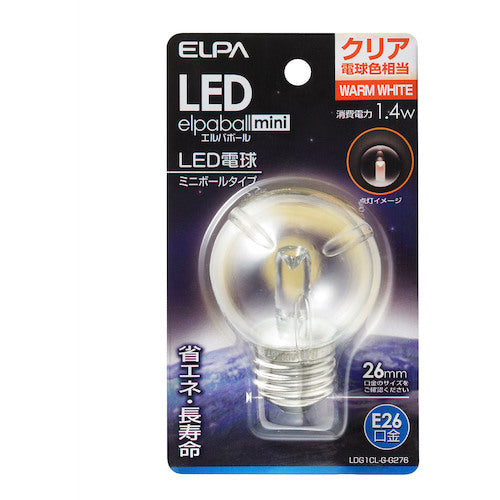 ＥＬＰＡ　電球（ＬＥＤ）　ＬＥＤ電球Ｇ５０形Ｅ２６　明るさ５５ｌｍ　クリア電球色相当　LDG1CL-G-G276　1 個