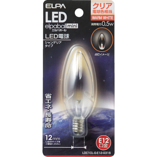 ＥＬＰＡ　電球（ＬＥＤ）　ＬＥＤ電球シャンデリア形Ｅ１２　明るさ１５ｌｍ　クリア電球色相当　LDC1CL-G-E12-G316　1 個