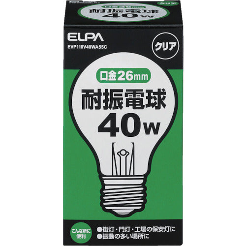 ＥＬＰＡ　耐振球　Ｅ２６　４０Ｗ　クリア　EVP110V40WA55C　1 個