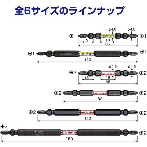 ＶＥＳＳＥＬ　サキスボスリムトーションビットＳＤＴ　２本組（両頭）＋１×１１０ｍｍ　SDT141110　1 PK