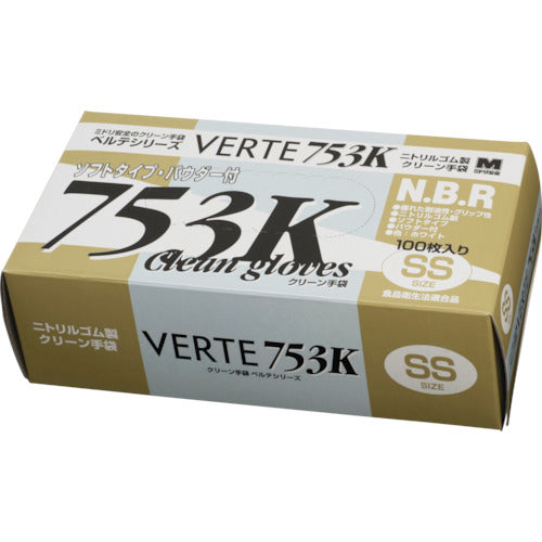 ミドリ安全　ニトリル使い捨て手袋　粉付　白　ＳＳ　（１００枚入）　VERTE-753K-SS　1 箱