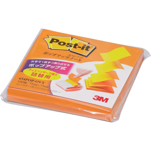 3M Post-it Pop-up Note Refill, Mix of 3 Colors, 654POP-OVY, 1 PK