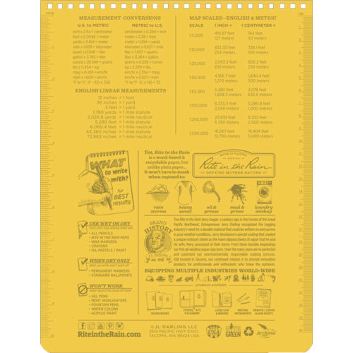 RITR 【매진 폐번】8 1/2X11 톱 스파이럴 노트북 유니버설 옐로 185 1권