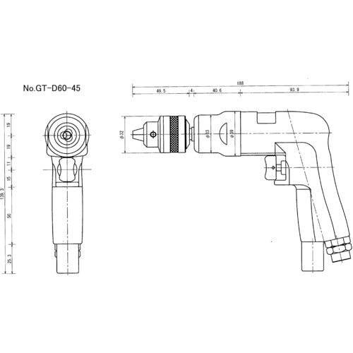 ＶＥＳＳＥＬ　エアードリル　ＧＴ−Ｄ６０−４５　無負荷回転数４５００　GT-D60-45　1 台