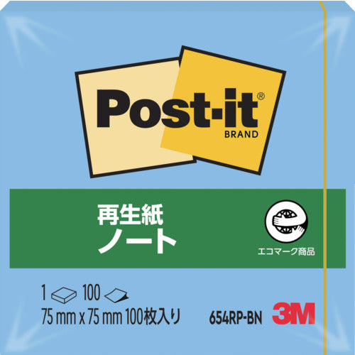 ３Ｍ　ポスト・イット　７５Ｘ７５ｍｍ　１００枚　ブルー　654RP-BN　1 PK