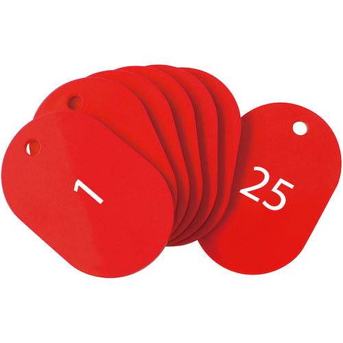 ＯＰ　番号札　大　番号入り１〜２５　赤　（２５枚入）　BF-50-RD　1 箱