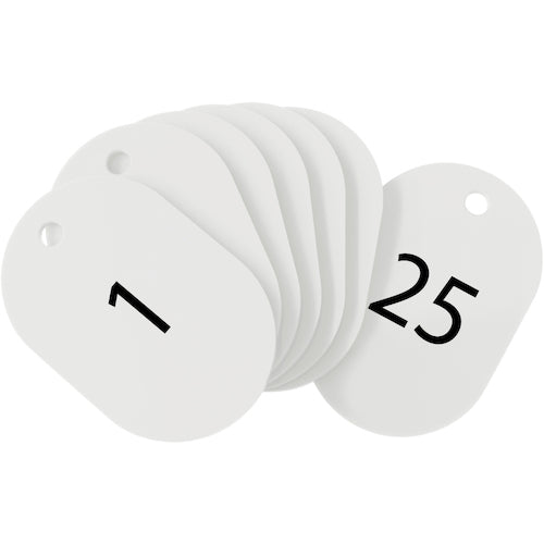 ＯＰ　番号札　小　番号入り１〜２５　白　（２５枚入）　BF-70-WH　1 箱