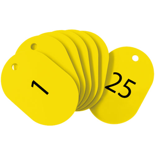 ＯＰ　番号札　小　番号入り１〜２５　黄　（２５枚入）　BF-70-YE　1 箱
