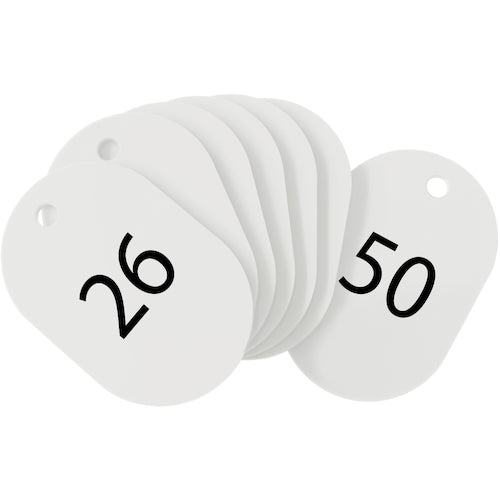 ＯＰ　番号札　小　番号入り２６〜５０　白　（２５枚入）　BF-71-WH　1 箱